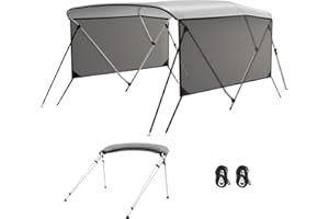 Festisoul 3 Bow Bimini Tops with Mesh Sidewalls Support Poles for Boats Durable Marine Grade Canvas Top Includes 2 Straps Storage Boot 1 Inch Aluminum Frame (3 Bow 6'L x 46" H x 61"-66" W)