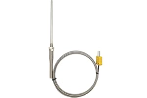 TCELEC TCE-K05H5-100 K-Type Thermocouple Sensor Probe with Stainless Steel Probe M8 Screw and Miniature Thermocouple Connector for Furnace Oven K-Type Related Meter Temperature Range from 77℉ to 1472℉