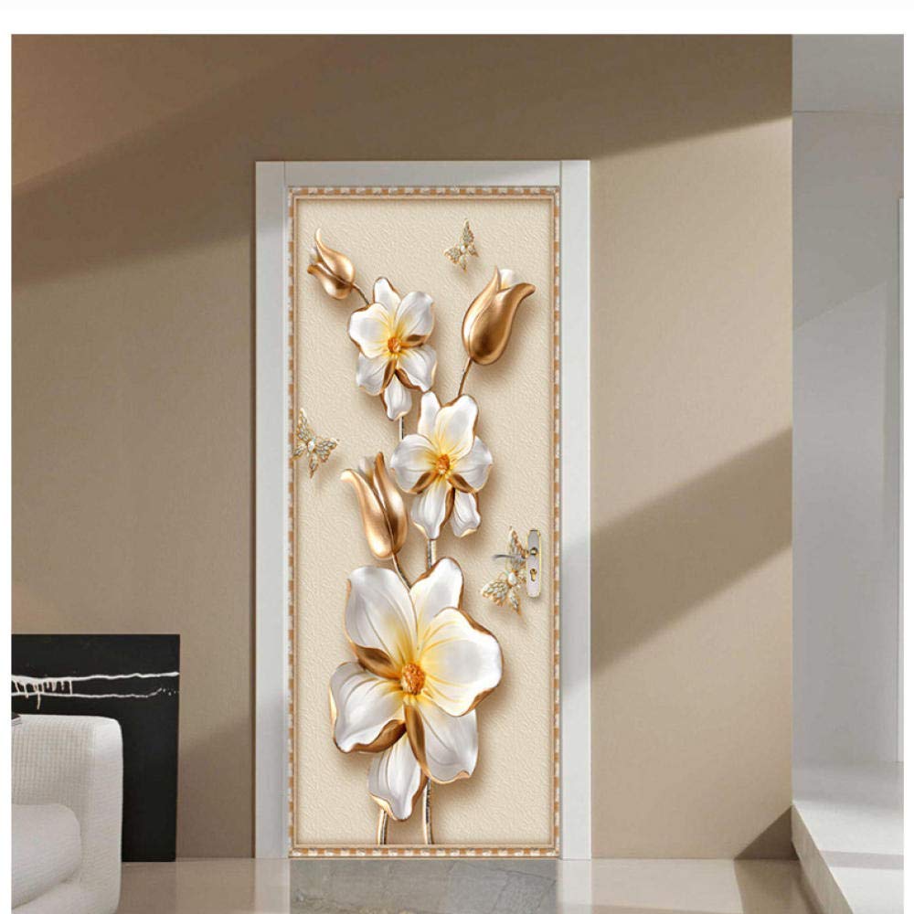 Door Stickers Embossed Flowers and Butterflies Wall