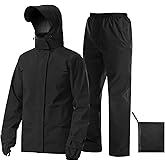 iCreek Rain Suit Waterproof Jacket with Pants 2 Pieces Breathable Lightweight Packable Raincoat with Hooded Rain Gear Unisex