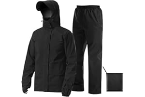 iCreek Rain Suit Waterproof Jacket with Pants 2 Pieces Breathable Lightweight Packable Raincoat with Hooded Rain Gear Unisex