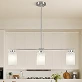 3-Light Kitchen Island Lighting Brushed Nickel Dining Room Light Fixture with Milk Glass Shade 31" Modern Linear Chandelier A