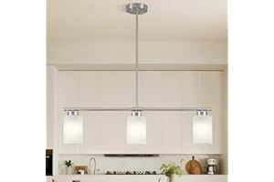 3-Light Kitchen Island Lighting Brushed Nickel Dining Room Light Fixture with Milk Glass Shade 31" Modern Linear Chandelier A