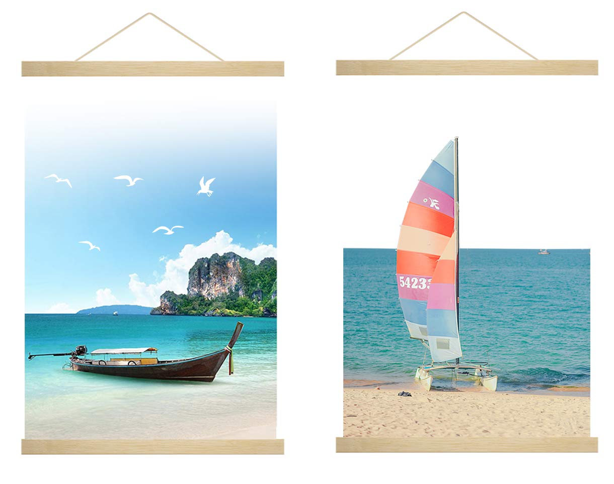 Radezon A2 Magnetic Poster Frame Hangers, Poster Hangers,Magnetic Wooden Poster Hangers, Light Wood Frame Hanger, Magnet Picture Hanging for 45x30 45x60 Canvas (18"/ 45cm, White, 2pack)