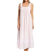 Eileen West Sleepwear & Loungewear for Women – Dobby Stripe Collection - 100% Cotton Lightweight Sleeveless Long Nightgown