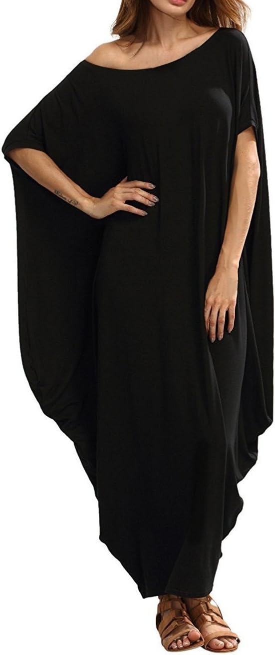FashionRun Women's Boho One Off Shoulder Caftan Sleeve Harem Maxi Dress