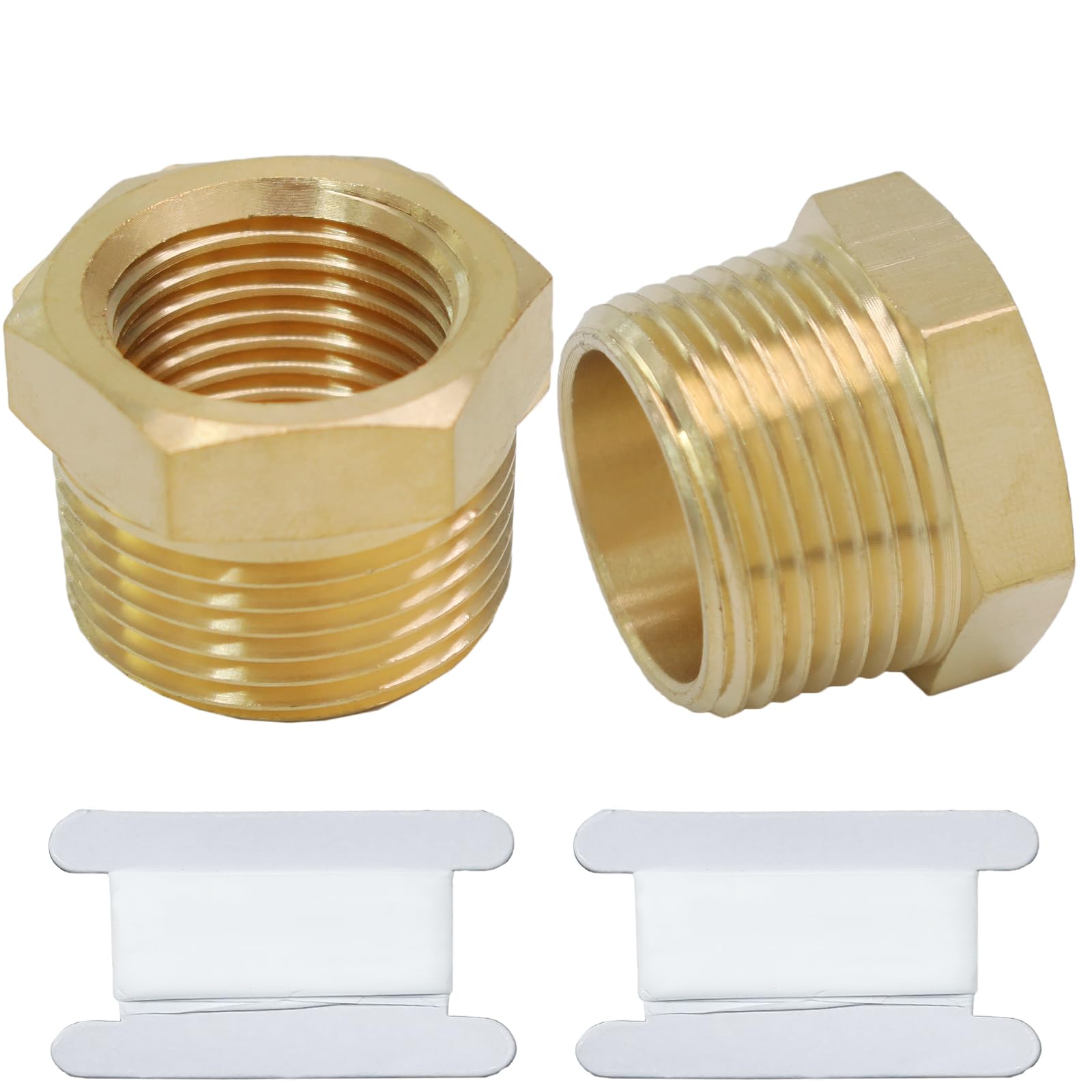 Photo 1 of Jersvimc 2Pcs Brass Bushing 3/4 to 3/8 NPT Reducer, Brass Reducer 3/4" NPT Male to 3/8" NPT Female Pipe Fitting for Hose Tube
