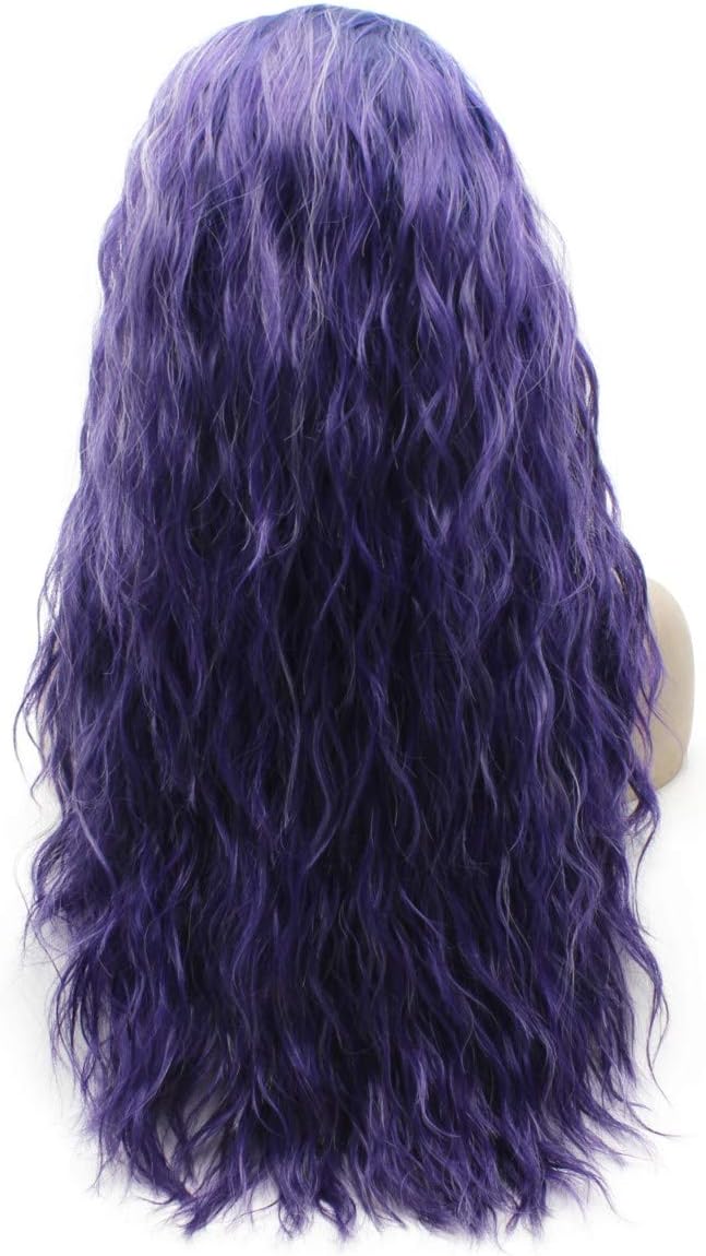 Long Curly Lace Front Synthetic Hair Purple Cosplay Party Wig Heat Resistant Fiber, 26inch - Image 5