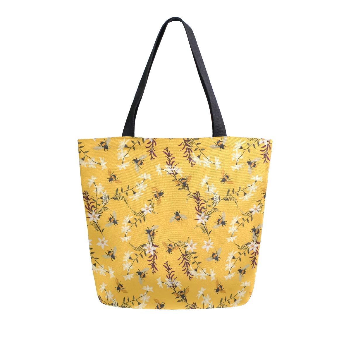 ZZXXB Bee Floral Reusable Grocery Shopping Bag Heavy Duty Canvas Tote Bag Large Collapsible Washable Handbag Shoulder for Women