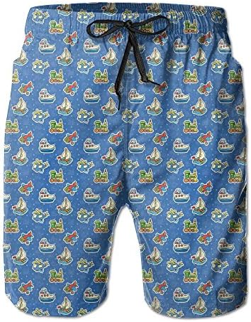Qwjfjhgivfxolx Men's Cute Toys Pattern Train Sail Boat Airplane Children Baby Air permeability Aloha Hawaiian Pant XXL