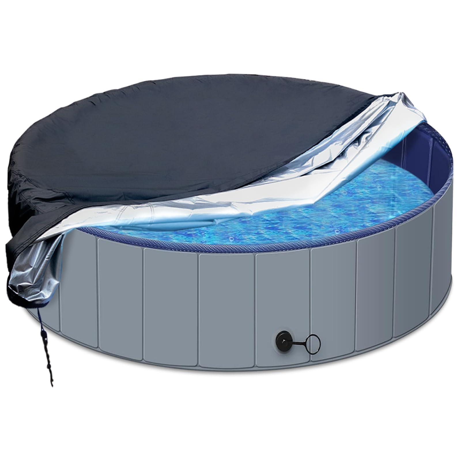 Photo 1 of SAFANA 48" Foldable Dog Pool Cover, Swimming Pool Cover for Kids and Pets?Round Collapsible Dog Bath Pool Cover, Outdoor Inflatable Paddling Cover, Dustproof Waterproof Prevent Leaves