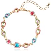Multicolor Cubic Zirconia Link Bracelet for Women with Adjustable Gold Chain Colorful Geometric Diamond Bracelet Sparkly Crystal Charm Irregular Rhinestone Bracelet Trendy Jewelry Gift for Women