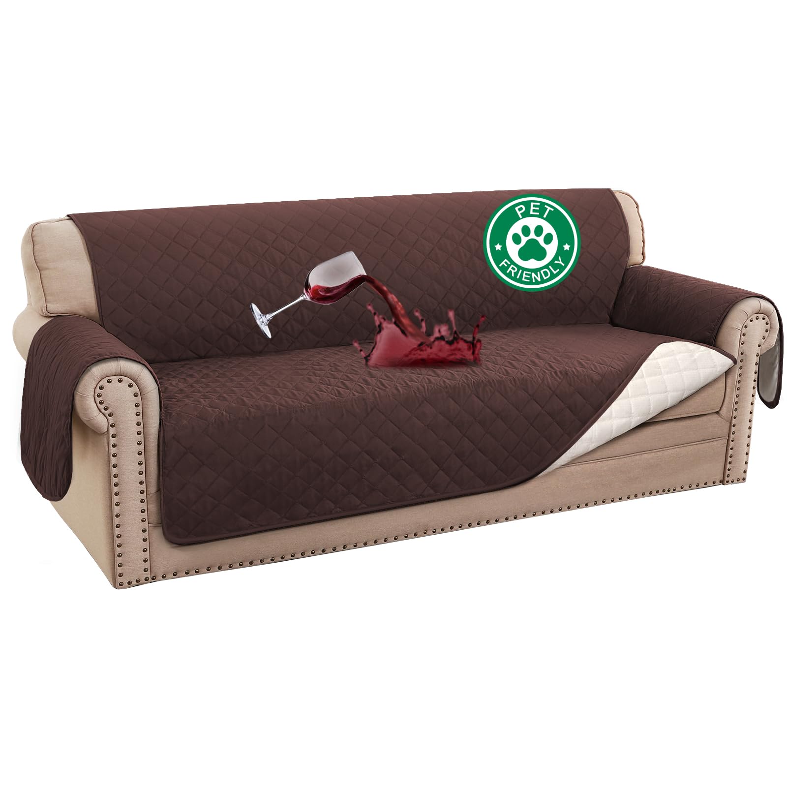 Photo 1 of Turquoize 100% Waterproof Sofa Covers Couch Cover Sofa Cover for Dogs Couch Protector Triple Non-Slip Sofa Slipcover for 3 Cushion Couch Furniture Protector for Pets, Kids,Dog (XL Sofa 78", Brown)