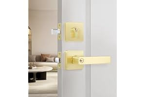 Leydebong 1 Pack Gold Door Handleset with Single Cylinder Deadbolt Entry Lever Door Handle and Deadbolt Lock and Key Combo Pack Heavy Duty Door Lock for Left or Right-Handed Doors