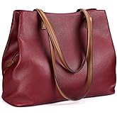 S-ZONE Women Soft Genuine Leather Handbag Large Capacity Shoulder Hobo Bag Fit for 13'' Laptop