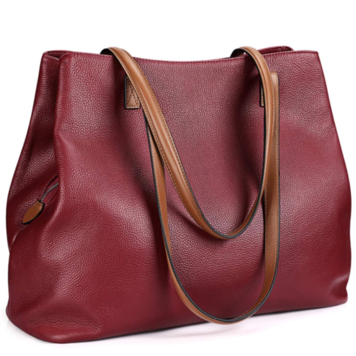 S-ZONE Women Soft Genuine Leather Handbag Large Capacity Shoulder Hobo Bag Fit for 13'' Laptop (Wine Red)