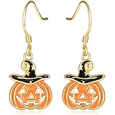 KINGWHYTE Halloween Earrings for Women 925 Sterling Silver Pumpkin Earrings Hypoallergenic Gothic Earrings Hat Pumpkin Drop Dangle Earrings Halloween Jewelry Gifts for Women