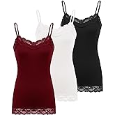 Kate Kasin Women's Adjustable Spaghetti Strap Lace Trim Cami Tunic Tank Top 3PACK
