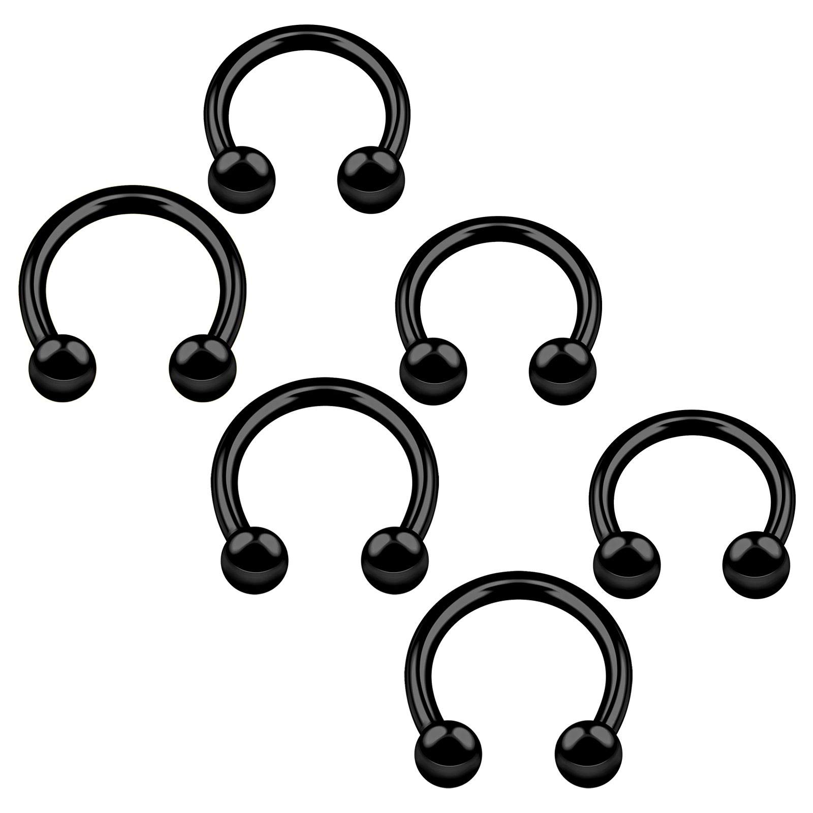 BanaVega 6PCS Anodized Black Circular Ring 14g 8mm 10mm 4mm Ball Nose Lip Tragus Eyebrow Earrings Daith Piercing Jewellery 4687