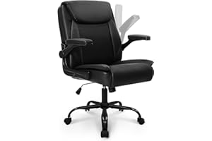 NEO CHAIR Office Desk Computer Chair Ergonomic Executive Mid-Back Leather Gaming Chair with Adjustable Flip-Up Armrests Wheels Swivel for Home Study Task (Jet Black)