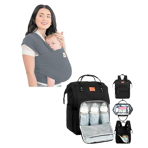 KeaBabies Baby Wrap Carrier and Diaper Bag Backpack All in