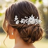 Heread Flower Bride Wedding Hair Pins Pearl Bridal Head Pieces Crystal Hair Accessories for Women and Girls (Pack of 3) (Silver)