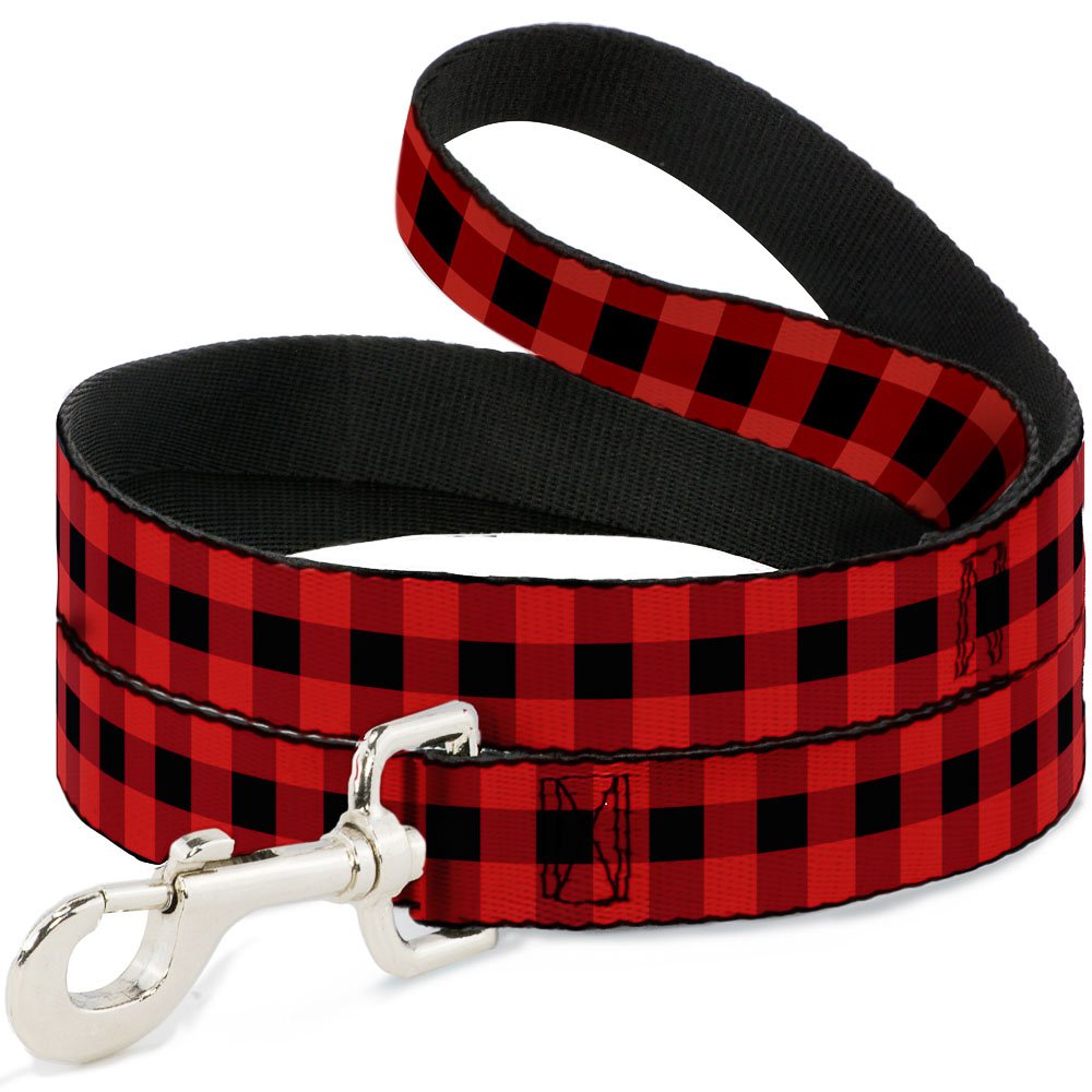 Buckle-Down Dog Leash Buffalo Plaid Black Red 6 Feet Long 1.0 Inch Wide