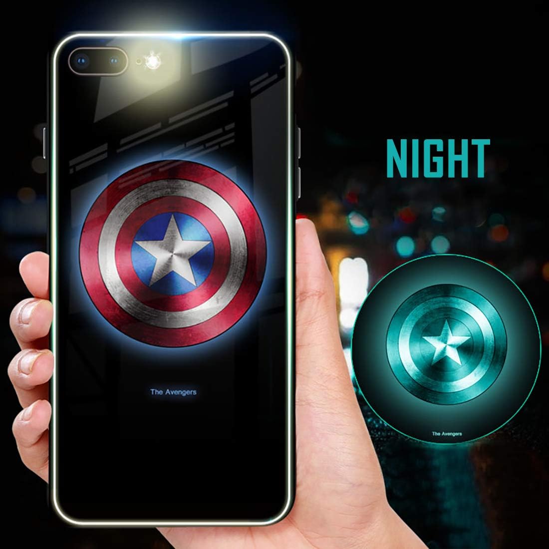 Captain Super Hero America Luminous Glow Fashion Luxury Tempered Glass Hybrid Case for iPhone X XS XS Max XR 7 8 6 6s Plus (Style 1, iPhone X)