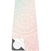 Colorful Star Yoga Towel with Corner Pockets, Non Slip Grip Dots Sweat Absorbent Hot Yoga Mat Towels, Soft Yoga Blankets with Travel Bag, Mat Cover for Workout, Gym, Fitness - 70"x26", Pink Mandala