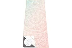 Colorful Star Yoga Towel with Corner Pockets, Non Slip Grip Dots Sweat Absorbent Hot Yoga Mat Towels, Soft Yoga Blankets with Travel Bag, Mat Cover for Workout, Gym, Fitness - 70"x26", Pink Mandala