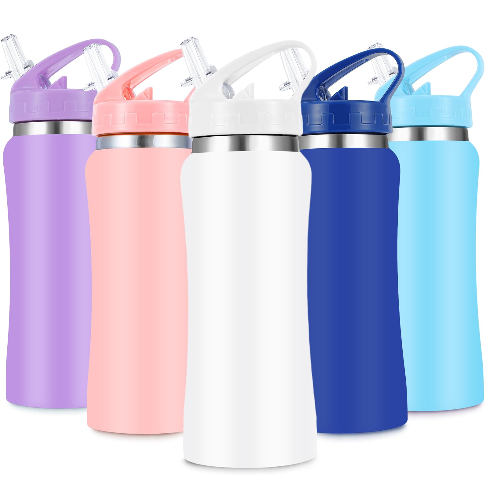 SUPPRUI Kids Stainless Steel Insulated Water Bottle with Straw,350 ml Small Water Bottles for School Reusable Metal Vacuum Small Flask Leakproof Keep Drinks Hot Cold for Boys Girls Children (White)