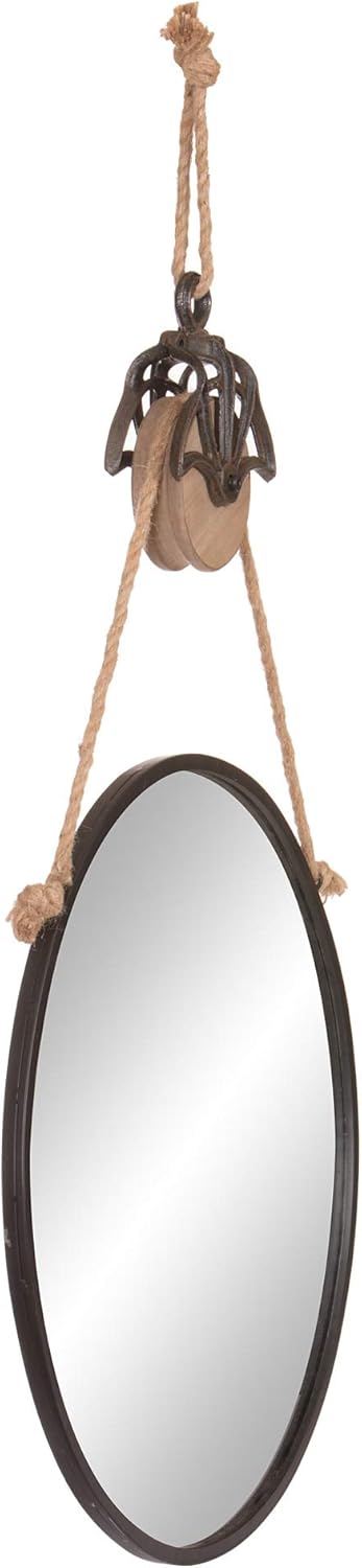 Patton Wall Decor 24" Round Metal Hanging Rope and Antique Pully Wall Mounted Mirrors, Black: Home & Kitchen