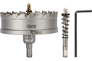CENYB 3-7/8" (99mm) Tungsten Carbide Tipped Hole Saw with 2Pcs Titanium-Plated Pilot Drill Bits for Hard Metal,Stainless Steel,Iron,Aluminum Alloy,Wood and Plastic
