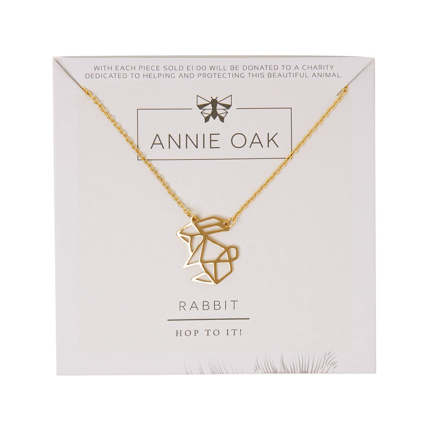 Annie Oak Womens 316L Stainless Steel 18k Gold Geometric Rabbit Princess Length Necklace