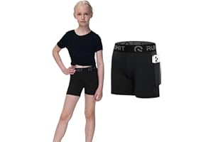 Runhit 4" Youth Girls Volleyball Shorts Spandex Girls Compression Shorts Biker Dance Kids Gymnastics Shorts with Pockets