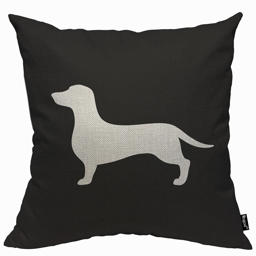 Mugod Dachshund Cushion Cover Throw Pillow Covers Dog with Black Background Pillow Case for Men Women Decorative Home Sofa Chair Couch 45x45cm/18x18 Inch