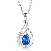 Sariel Teardrop Urn Necklace for Ashes - 925 Sterling Silver Blue Cremation Pendant Memorial Keepake Funeral Necklace Jewelry Gifts for Women Wife Mother