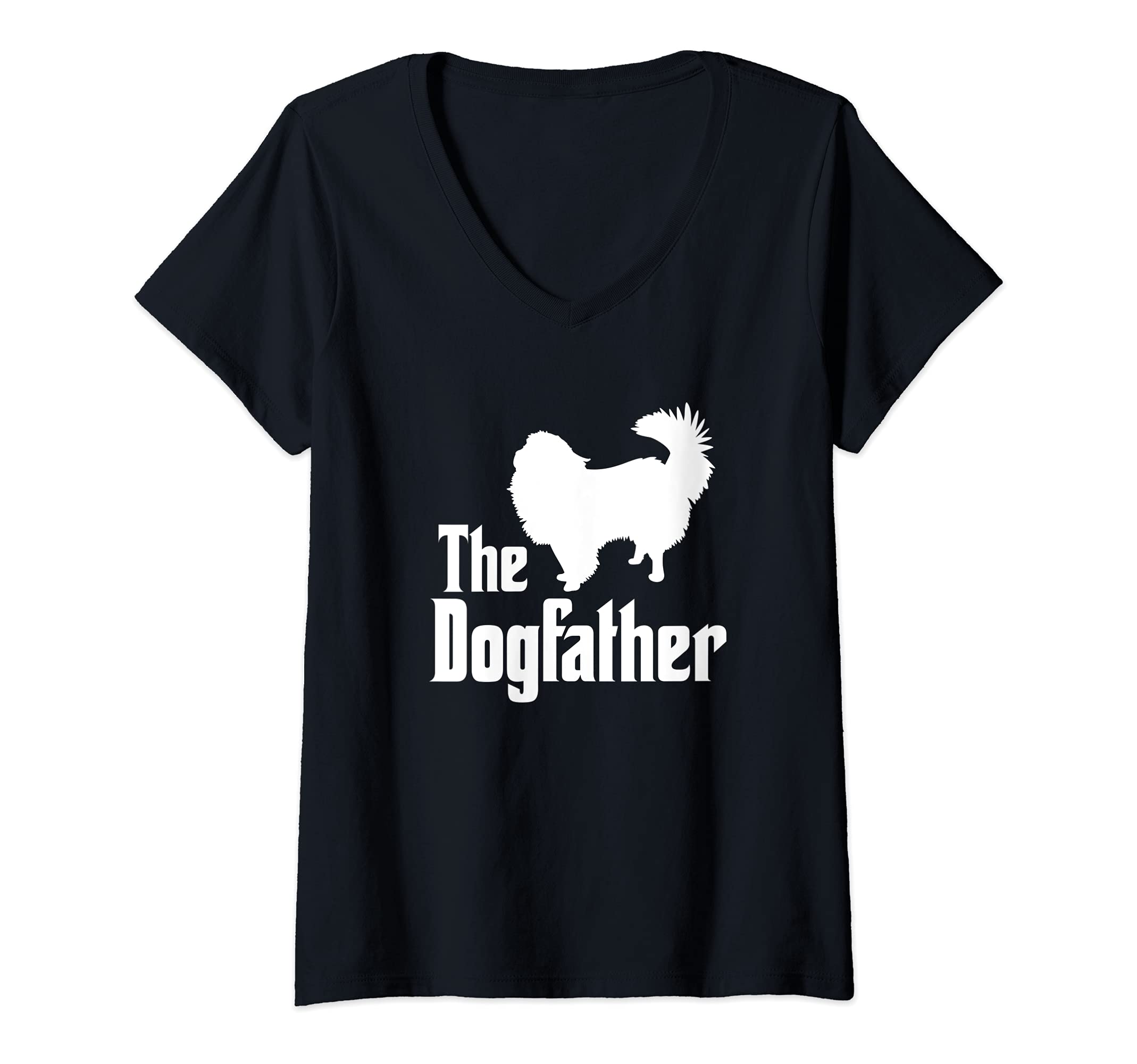 Womens The Dogfather - funny dog gift, funny Japanese Chin V-Neck T-Shirt