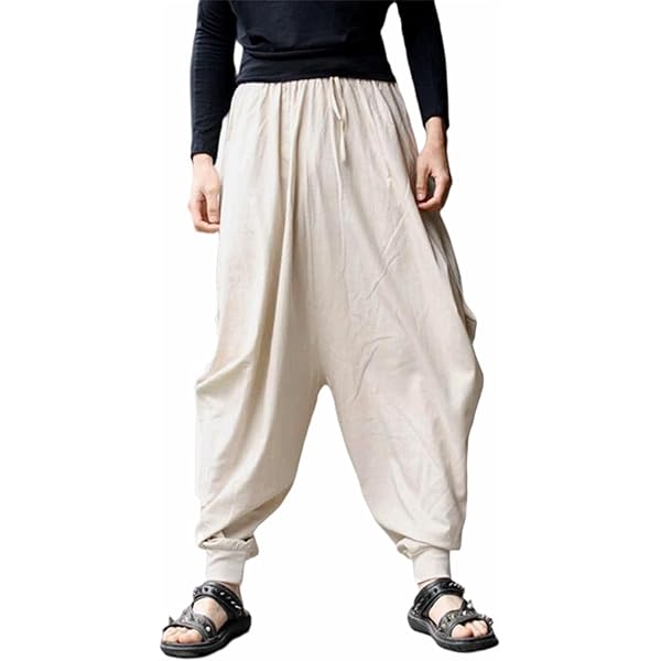 ONTTNO Men's Harem Pants Loose Stretchy Waist Casual Hippie