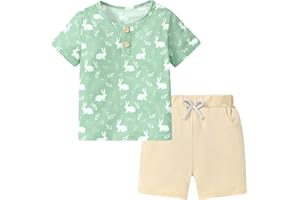 Coco&RARA Toddler Boy Clothes Outfits Kid Summer Hawaiian Print T-Shirt + Elastic Waist Pockets Shorts Clothes Set 2-7T