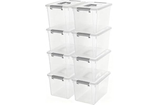 Citylife 8 Packs 5L Plastic Storage Bins with Latching Lids Clear Storage Box with handle Stackable Stoage Containers for Org
