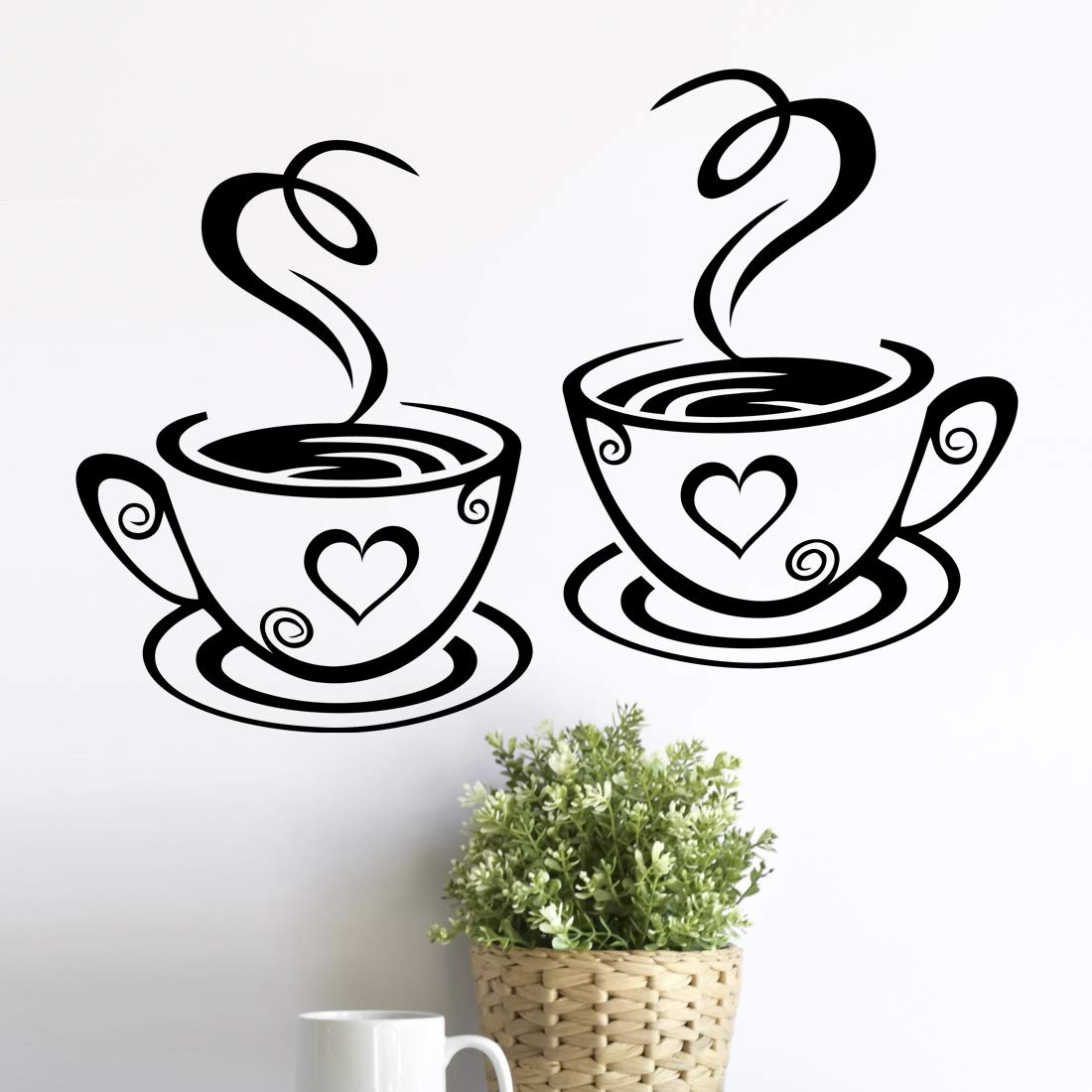 2 cups wall kitchen art stickers vinyl decal love quotes sticker pub decor coffee tea decoration removable mural walls decals black cup home decorations shop window door decorative arts quote transfer