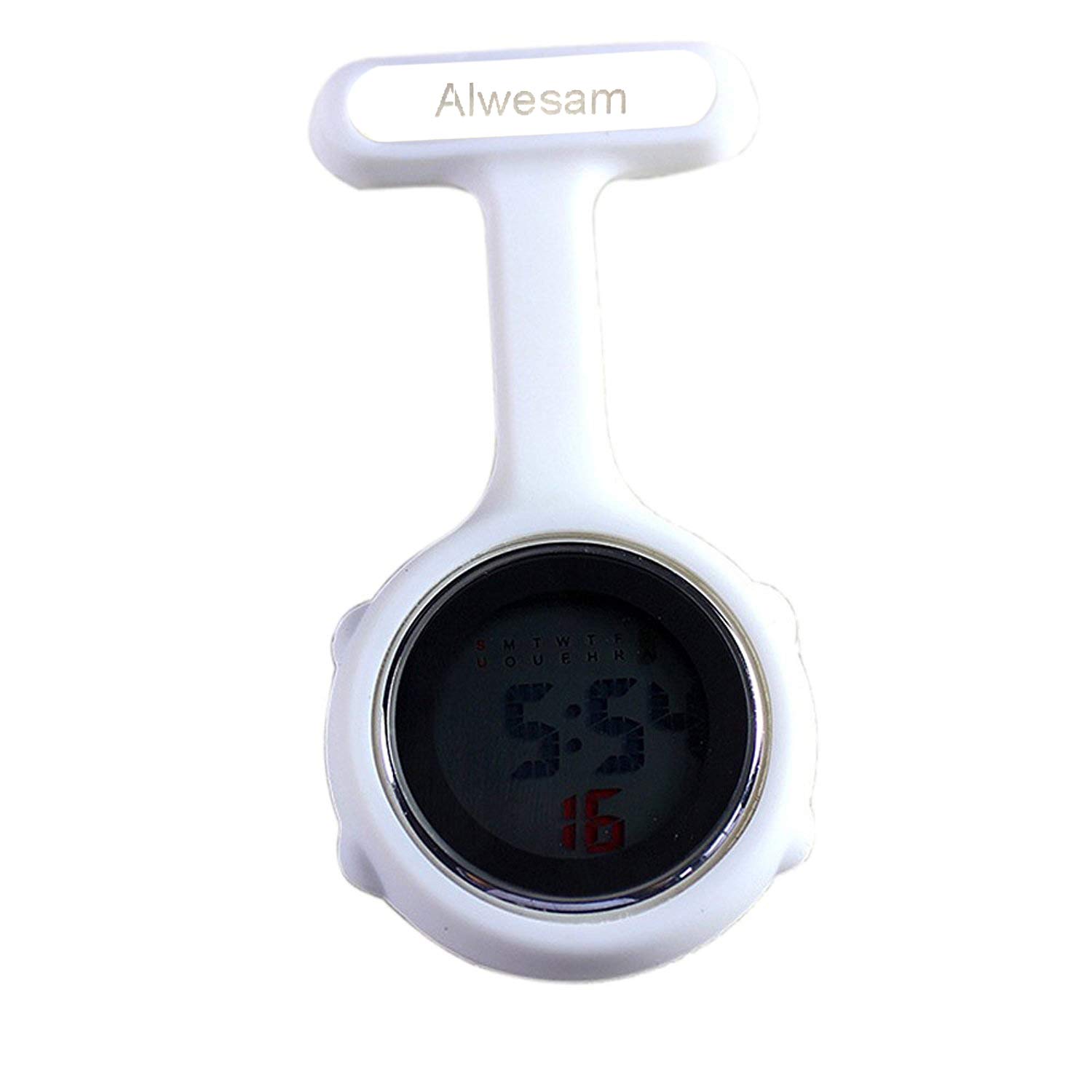 AMONS Pin On Women Digital Nurse Watches, Night Lights StopWatches,with Extra Bttery (White)