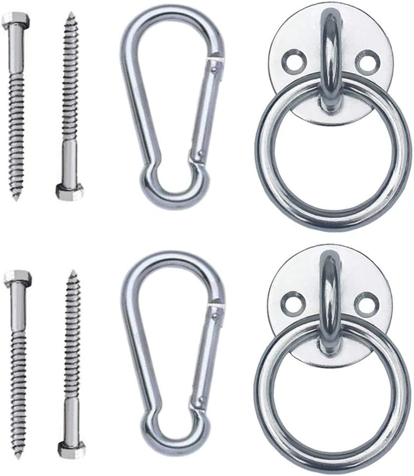 Amgate Premium Hammock Hooks Heavy Duty Yoga Hanging Kit - All Stainless Steel Pad Eyes Ceiling Hanger, Snap Hook Carabiners and Lag Screws - Capacity up to 600 LBS