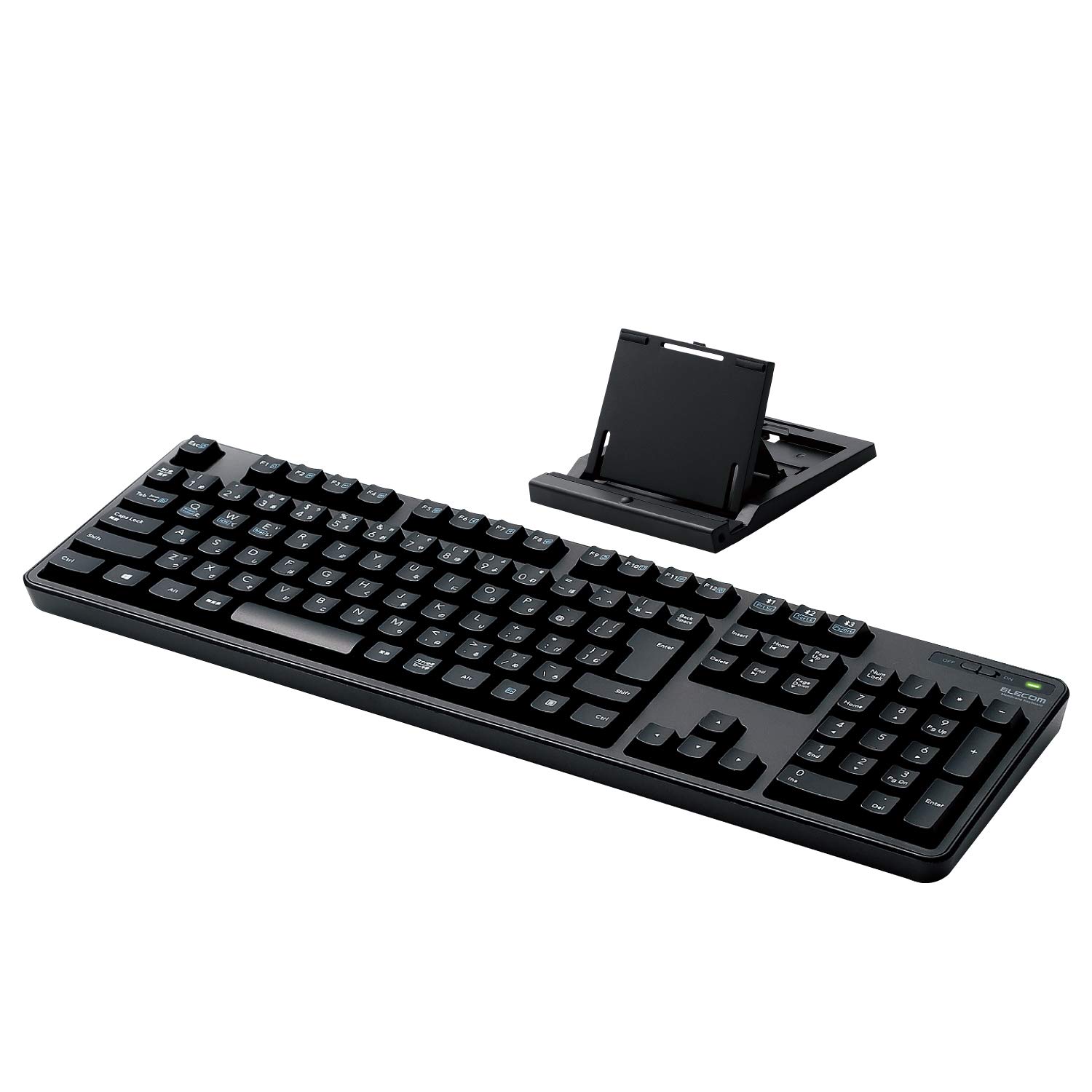 Elecom TK-FBM112BK Bluetooth Full Keyboard with Numeric Keypad, Membrane Type, Stand Included, Multi-Pairing, iPad Surface, Black