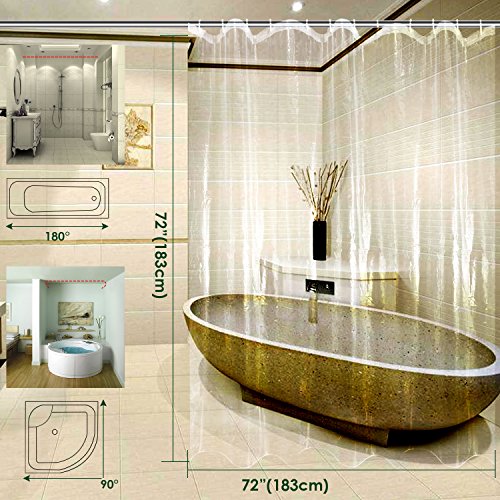Shower Curtain Liner,Feagar Mold&Mildew Resistant Waterproof Anti-bacterial 72x72 Inch Eco-Friendly, PVC Free, Non Toxic,Odorless Bathroom Set for Bathtub or Shower Stall (Clear Transparent) - Thumbnail 6