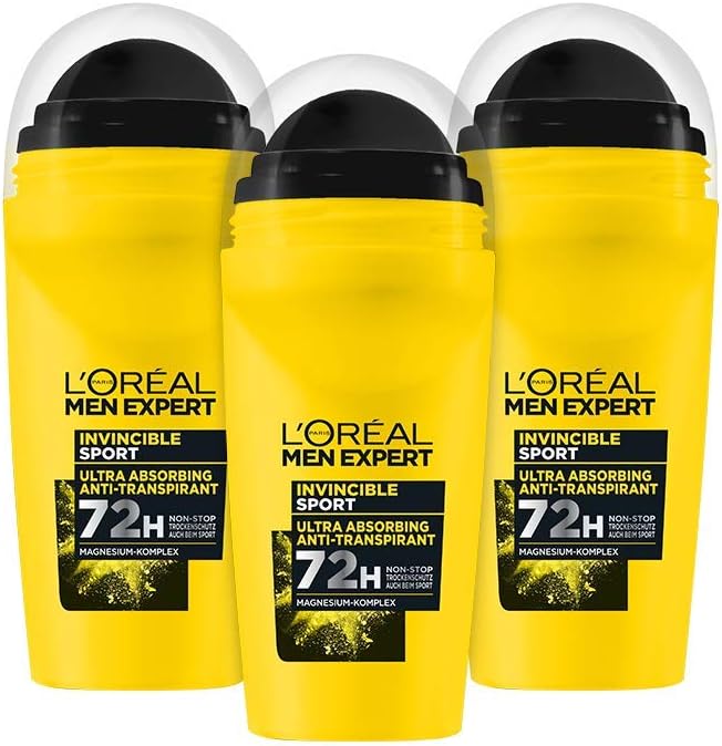 L'Oréal Men Expert Desodorante compacto para hombres, desodorante de larga duración contra el sudor con 96 horas de efecto, Invincible Sport, 6 x 50 ml