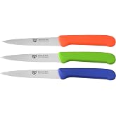 GR&Auml;WE Vegetable Knives Set of 3 Stainless Steel, Multi-Coloured, Super Sharp, Dishwasher Safe