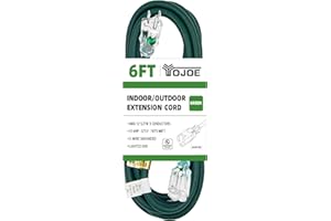 YOJOE Indoor Outdoor Extension Cord with Lighted End, 3 Prong 15A Weatherproof Power Extension Cord, 12 Gauge Heavy Duty 6 ft Green Extension Cord for Garage, Garden and Home, 12/3 SJTW UL Listed