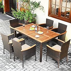 Tangkula 7 Pieces Outdoor Dining Set, Patiojoy